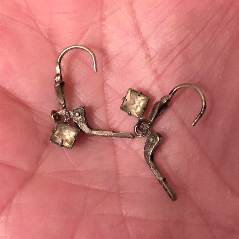 Very old silver 925 hinge earrings clear paste stones pierced. Lever back